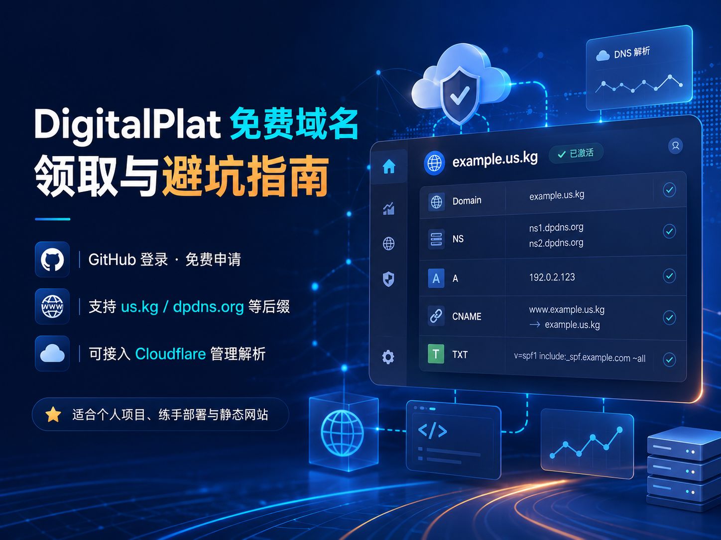 DigitalPlat 免费域名申请教程：GitHub 登录、Cloudflare 解析与避坑指南