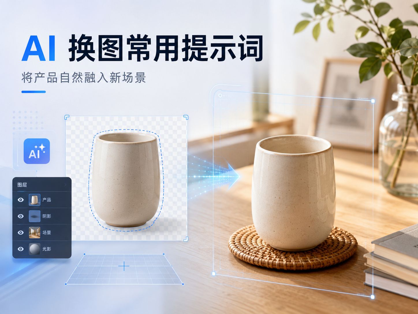 AI 换图常用提示词：将产品自然融入新场景