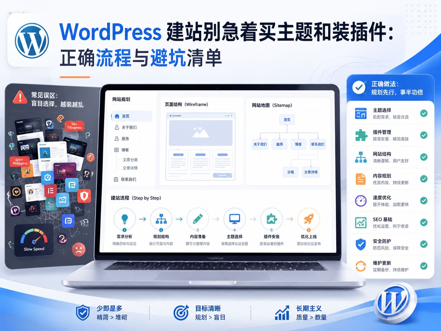 WordPress 建站别急着买主题和装插件：正确流程与避坑清单