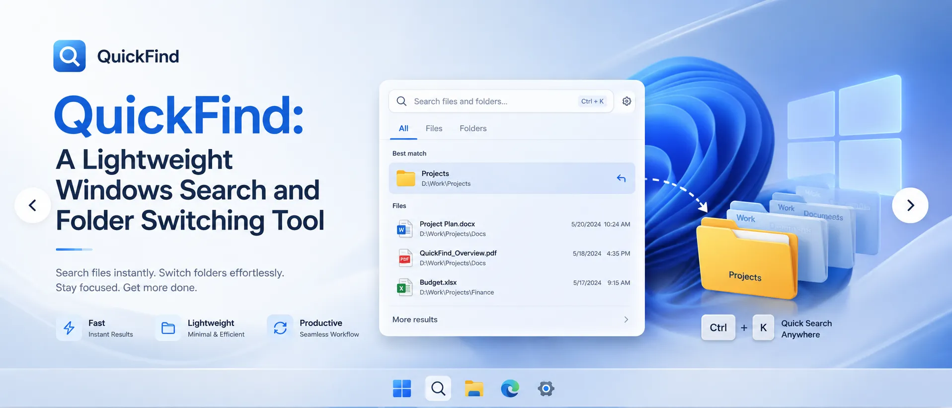 QuickFind: A Lightweight Windows Search and Folder Switching Tool